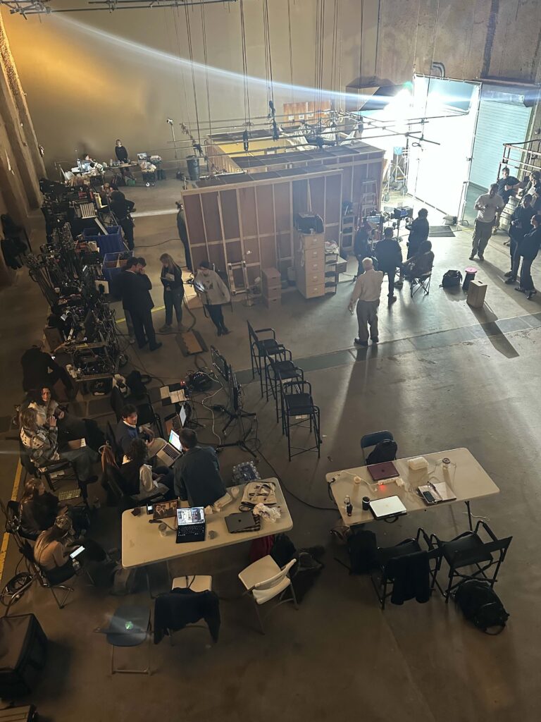 Overhead shot of production in progress on Annex 302 South Stage